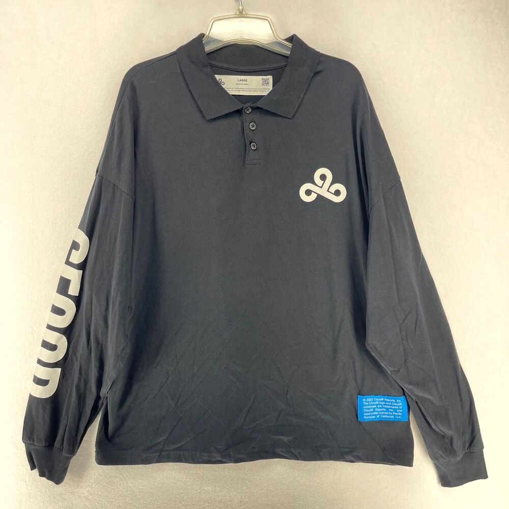 Cloud 9 Gaming Black Long Sleeve Polo‎ Shirt Mens Size L